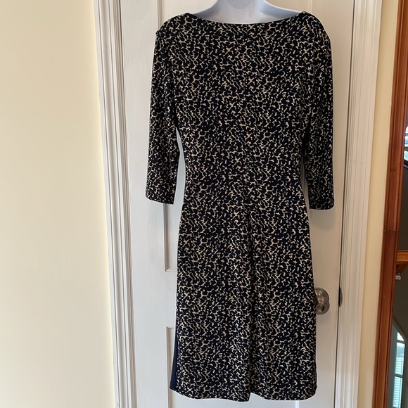 Ralph Lauren Print Runched Sheath Dress 12 P Navy Blue Leopard Classic Preppy - Picture 6 of 17